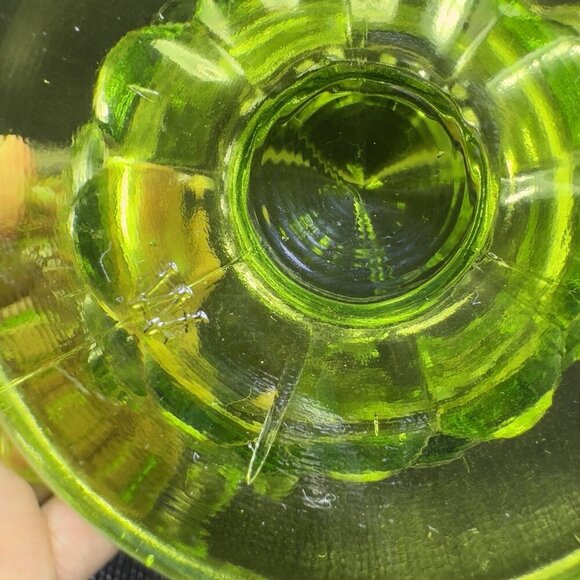 VTG Westmoreland Glass Basket Dish Bowl Paneled Grape Pattern Green Glass Marked - Picture 9 of 15